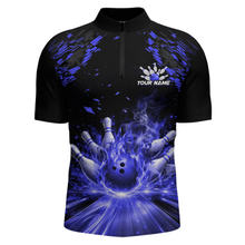Load image into Gallery viewer, Custom Blue Flame Bowling Team Shirt for Men Polo &amp; 1/4-Zip Bowling Jersey Bowling League Uniform QZT866