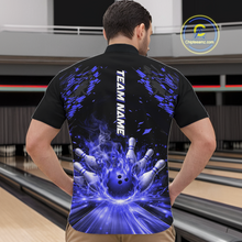 Load image into Gallery viewer, Custom Blue Flame Bowling Team Shirt for Men Polo &amp; 1/4-Zip Bowling Jersey Bowling League Uniform QZT866