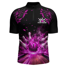 Load image into Gallery viewer, Custom Pink Flame Bowling Team Shirt for Men Polo &amp; 1/4-Zip Bowling Jersey Bowling League Uniform QZT866