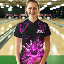 Load image into Gallery viewer, Custom Pink Flame Bowling Team Shirt for Women Polo &amp; 1/4-Zip Bowling Jersey Bowling League Uniform QZT866