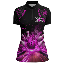 Load image into Gallery viewer, Custom Pink Flame Bowling Team Shirt for Women Polo &amp; 1/4-Zip Bowling Jersey Bowling League Uniform QZT866