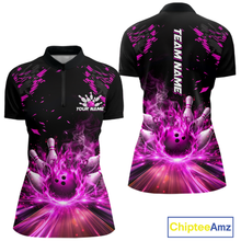Load image into Gallery viewer, Custom Pink Flame Bowling Team Shirt for Women Polo &amp; 1/4-Zip Bowling Jersey Bowling League Uniform QZT866