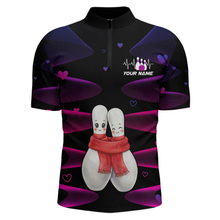 Load image into Gallery viewer, Personalized Valentine Bowling Shirt for Couples Bowling Jersey Pink Bowling Gift Polo &amp; 1/4-Zip QZT870