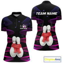 Load image into Gallery viewer, Personalized Valentine Bowling Shirt for Couples Bowling Jersey Pink Bowling Gift Polo &amp; 1/4-Zip QZT870