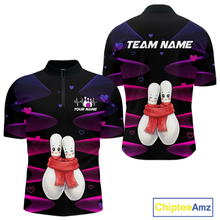 Load image into Gallery viewer, Personalized Valentine Bowling Shirt for Couples Bowling Jersey Pink Bowling Gift Polo &amp; 1/4-Zip QZT870