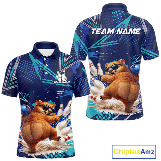 Custom Funny Wombat Bowling Team Shirt Navy Bowling Jersey for Men Bowling Performance QZT924