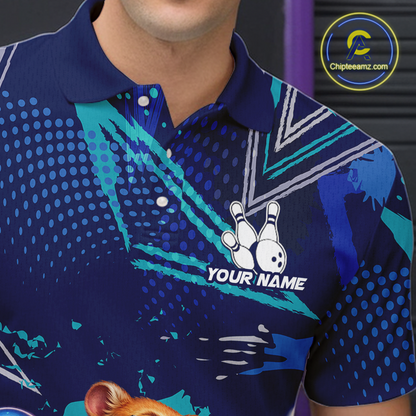 Custom Funny Wombat Bowling Team Shirt Navy Bowling Jersey for Men Bowling Performance QZT924