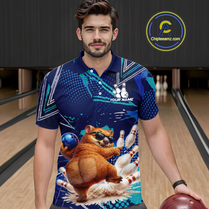 Custom Funny Wombat Bowling Team Shirt Navy Bowling Jersey for Men Bowling Performance QZT924