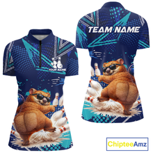 Load image into Gallery viewer, Custom Funny Wombat Bowling Team Shirt Navy Bowling Jersey for Women Bowling Performance QZT924