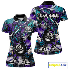 Load image into Gallery viewer, Teal and purple polo shirt with cartoon character design and 'Chiptee Amz' branding.