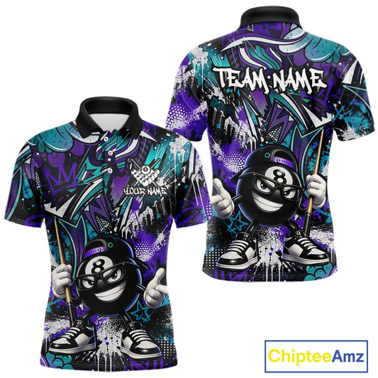 Teal and purple polo shirt with a cartoon character and 'Team Name' text, featuring the brand 'Chiptee Amz'.