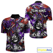 Load image into Gallery viewer, Red and purple shirt with a billiard ball design and 'Team Name' text on a white background