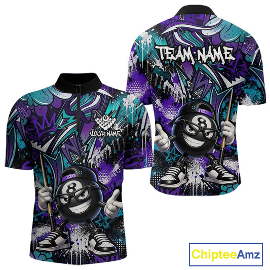 Teal and purple shirt with cartoon character and 'Team Name' text on a white background