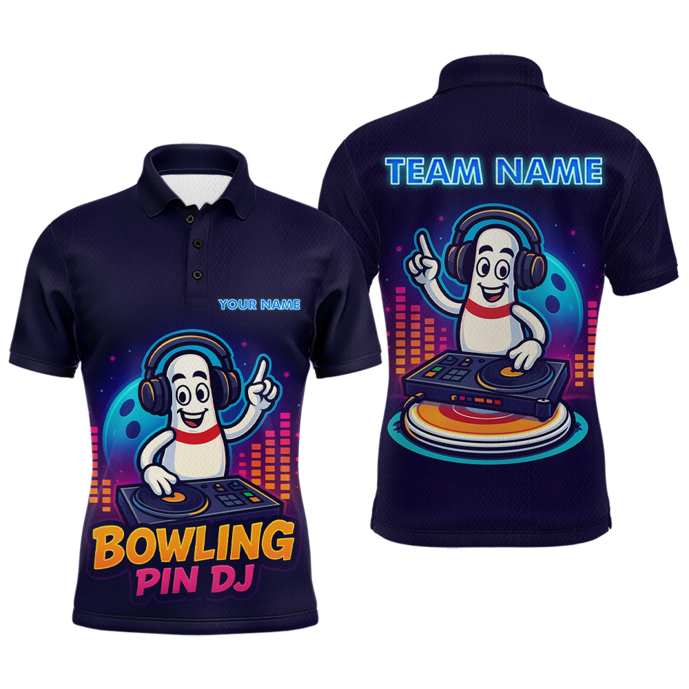 Funny Bowling Pins Music Shirt Custom Neon Bowling Jersey for Men Polo & 1/4 Zip Bowling Gift QZT790
