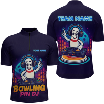 Funny Bowling Pins Music Shirt Custom Neon Bowling Jersey for Men Polo & 1/4 Zip Bowling Gift QZT790