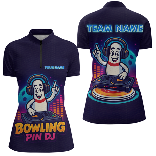 Funny Bowling Pins Music Shirt Custom Neon Bowling Jersey for Women Polo & 1/4 Zip Bowling Gift QZT790