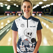 Load image into Gallery viewer, Skeleton Bowling Team Shirt for Women Personalized Funny Bowling Team Jersey Polo &amp; 1/4-Zip QZT818