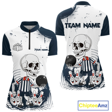 Load image into Gallery viewer, Skeleton Bowling Team Shirt for Women Personalized Funny Bowling Team Jersey Polo &amp; 1/4-Zip QZT818