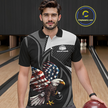 Load image into Gallery viewer, Custom American Flag Eagle Bowling Polo Shirt Quarter-Zip Bowling Jersey for Men QZT819