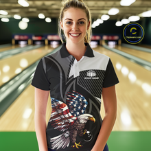 Load image into Gallery viewer, Custom American Flag Eagle Bowling Polo Shirt Quarter-Zip Bowling Jersey for Women QZT819