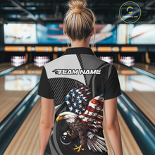 Load image into Gallery viewer, Custom American Flag Eagle Bowling Polo Shirt Quarter-Zip Bowling Jersey for Women QZT819