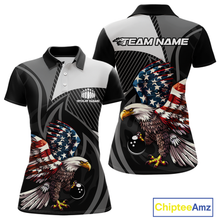Load image into Gallery viewer, Custom American Flag Eagle Bowling Polo Shirt Quarter-Zip Bowling Jersey for Women QZT819