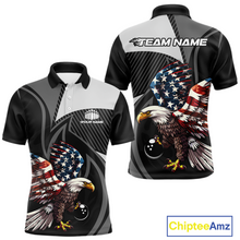 Load image into Gallery viewer, Custom American Flag Eagle Bowling Polo Shirt Quarter-Zip Bowling Jersey for Men QZT819