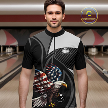 Load image into Gallery viewer, Custom American Flag Eagle Bowling Polo Shirt Quarter-Zip Bowling Jersey for Men QZT819