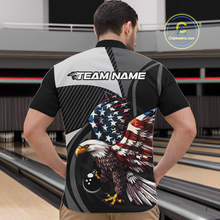 Load image into Gallery viewer, Custom American Flag Eagle Bowling Polo Shirt Quarter-Zip Bowling Jersey for Men QZT819