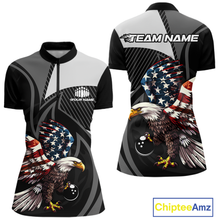 Load image into Gallery viewer, Custom American Flag Eagle Bowling Polo Shirt Quarter-Zip Bowling Jersey for Women QZT819