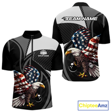 Load image into Gallery viewer, Custom American Flag Eagle Bowling Polo Shirt Quarter-Zip Bowling Jersey for Men QZT819