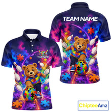 Load image into Gallery viewer, Colorful Autism Bear Bowling Shirt Custom Bowling Jersey League for Men Polo &amp; Quarter-Zip QZT1052