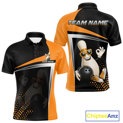 Custom Orange Funny Bowling Pin Shirt for Men Bowling Team League Jersey Bowling Outfit QZT817