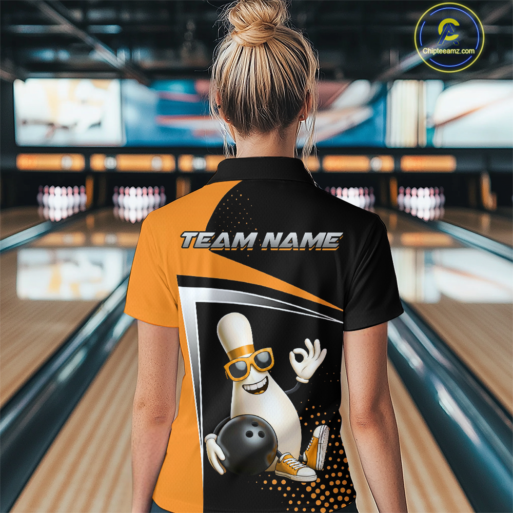 Custom Orange Funny Bowling Pin Shirt for Women Bowling Team League Jersey Bowling Outfit QZT817