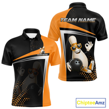 Load image into Gallery viewer, Custom Orange Funny Bowling Pin Shirt for Men Bowling Team League Jersey Bowling Outfit QZT817