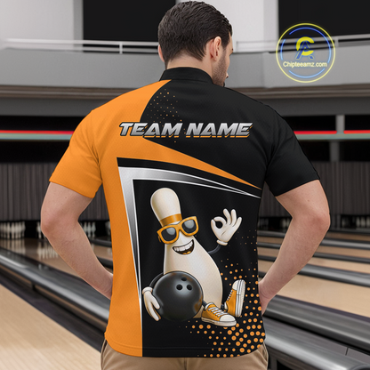 Custom Orange Funny Bowling Pin Shirt for Men Bowling Team League Jersey Bowling Outfit QZT817