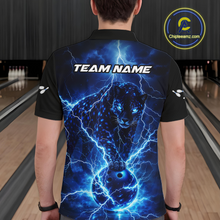 Load image into Gallery viewer, Custom Blue Lightning Thunder Leopard Bowling Shirt Polo &amp; 1/4 Zip Bowling League for Women QZT833