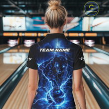 Load image into Gallery viewer, Custom Blue Lightning Thunder Leopard Bowling Shirt Polo &amp; 1/4 Zip Bowling League for Men QZT833
