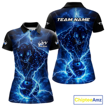 Load image into Gallery viewer, Custom Blue Lightning Thunder Leopard Bowling Shirt Polo &amp; 1/4 Zip Bowling League for Men QZT833