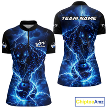 Load image into Gallery viewer, Custom Blue Lightning Thunder Leopard Bowling Shirt Polo &amp; 1/4 Zip Bowling League for Men QZT833