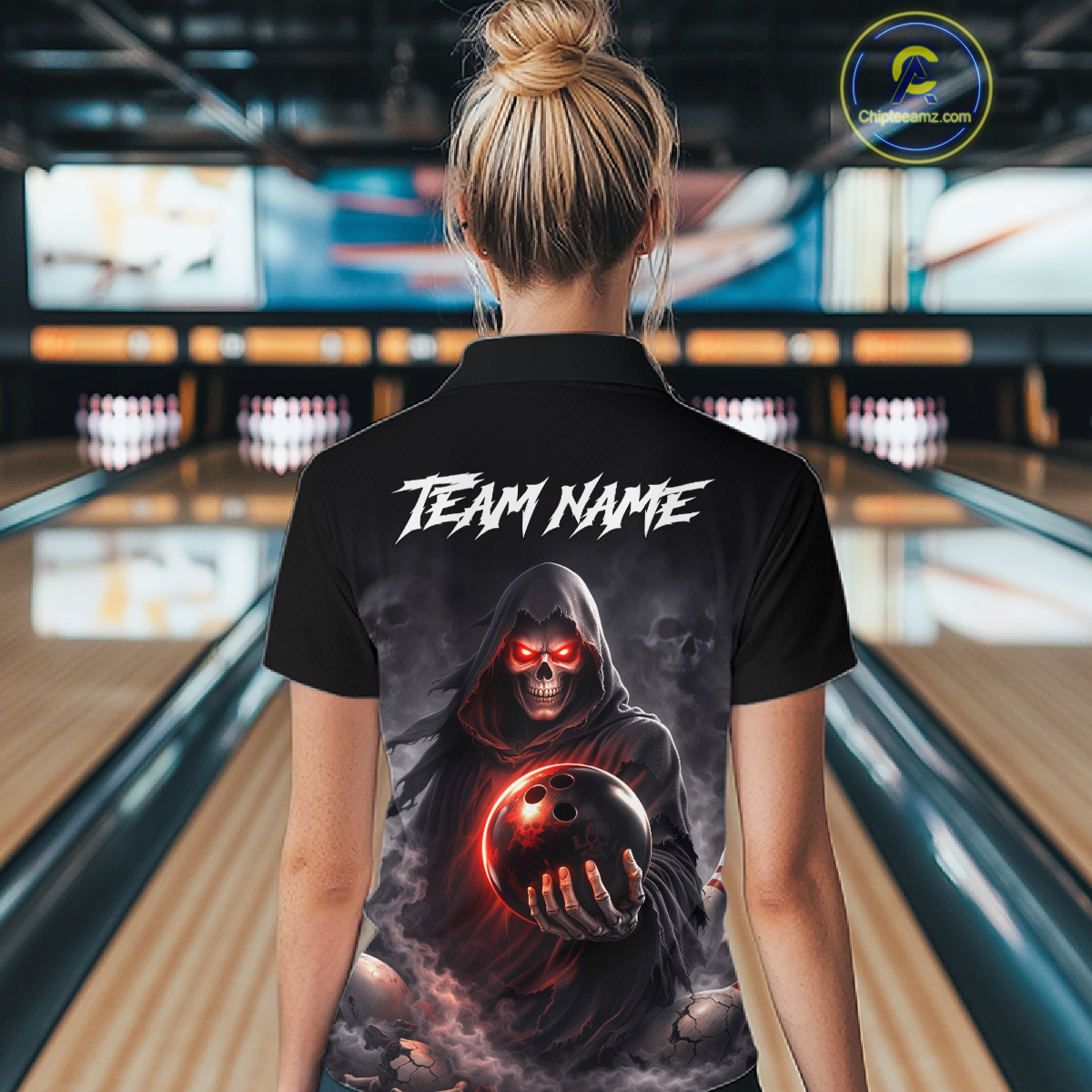 Personalized Grim Reaper Bowling Team Shirt for Women Bowling Jersey Polo & 1/4-Zip Bowling Outfit QZT881