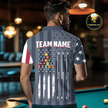 Load image into Gallery viewer, Custom American Flag Billiard Team Shirts for Men Patriotic Billiard Jersey Polo &amp; 1/4 Zip Pool Shirt BHT24