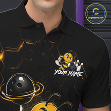 Load image into Gallery viewer, Black &amp; Gold Funny Bee Bowling Shirt for Men Custom Bowling Team Jersey League Polo &amp; Quarter-Zip QZT1008