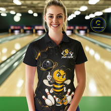 Load image into Gallery viewer, Black &amp; Gold Funny Bee Bowling Shirt for Women Custom Bowling Team Jersey League Polo &amp; 1/4-Zip QZT1008