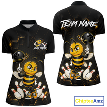 Load image into Gallery viewer, Black &amp; Gold Funny Bee Bowling Shirt for Women Custom Bowling Team Jersey League Polo &amp; 1/4-Zip QZT1008