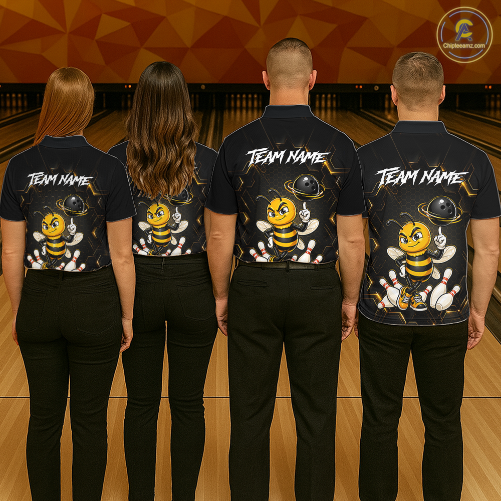 Black & Gold Funny Bee Bowling Shirt for Men Custom Bowling Team Jersey League Polo & Quarter-Zip QZT1008