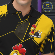 Load image into Gallery viewer, Custom Black &amp; Yellow Funny Chicken Bowling Shirt for Men Bowling Team Jersey Polo &amp; Quarter-Zip QZT1010