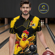 Load image into Gallery viewer, Custom Black &amp; Yellow Funny Chicken Bowling Shirt for Men Bowling Team Jersey Polo &amp; Quarter-Zip QZT1010
