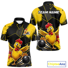 Load image into Gallery viewer, Custom Black &amp; Yellow Funny Chicken Bowling Shirt for Men Bowling Team Jersey Polo &amp; Quarter-Zip QZT1010