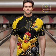Load image into Gallery viewer, Custom Black &amp; Yellow Funny Chicken Bowling Shirt for Men Bowling Team Jersey Polo &amp; Quarter-Zip QZT1010